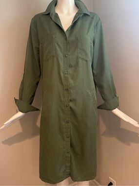 Standard Grace Olive Lyocell Utility Shirt Dress Roll Tab Sleeves Medium